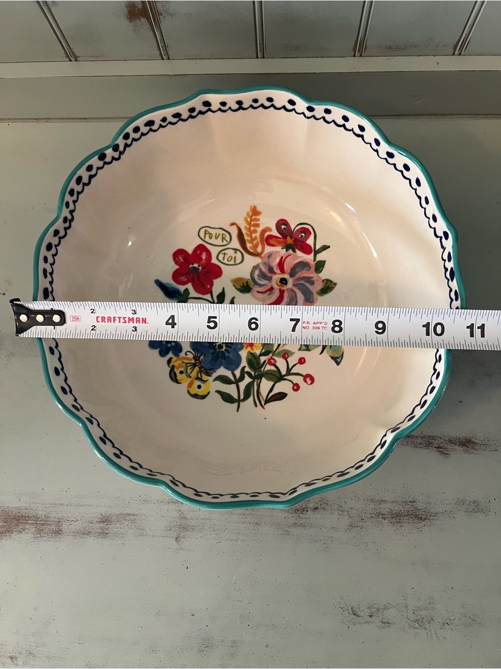 Nathalie Lete Hand-Painted Scalloped Floral Ceramic Serving Bowl - Picture 8 of 9